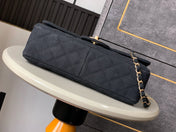 CHANEL 25S CLASSIC FLAP 26 CM IN GUNMETAL BLACK CANVAS EMBROIDERED MOTIF WITH GOLD HARDWARE