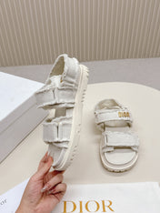 DIOR BACK-STRAP SANDALS 25S IN WHITE DENIM AND CALFSKIN WITH GOLD HARDWARE