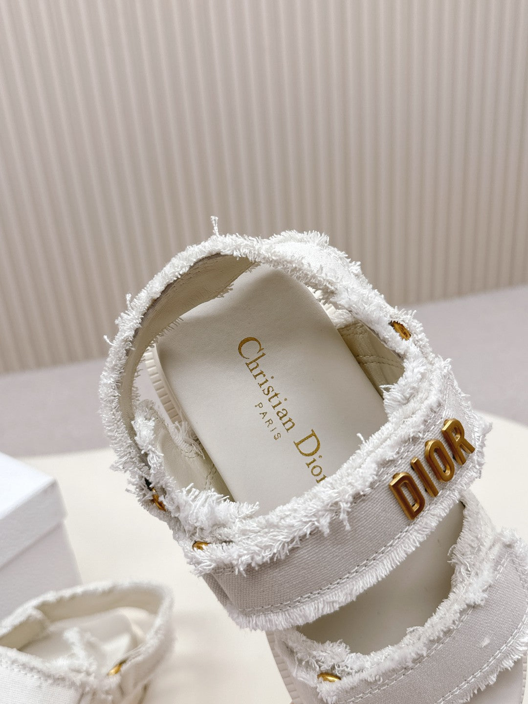DIOR BACK-STRAP SANDALS 25S IN WHITE DENIM AND CALFSKIN WITH GOLD HARDWARE