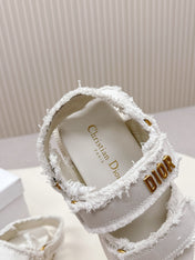 DIOR BACK-STRAP SANDALS 25S IN WHITE DENIM AND CALFSKIN WITH GOLD HARDWARE