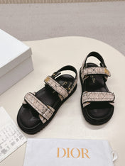 DIOR BACK-STRAP SANDALS 25S IN SOFT ROSE BEIGE TWEED AND BLACK CALFSKIN
