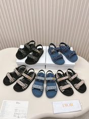 DIOR BACK-STRAP SANDALS 25S IN NAVY BLUE DENIM AND CALFSKIN