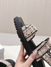 DIOR BACK-STRAP SANDALS 25S IN SOFT ROSE BEIGE TWEED AND BLACK CALFSKIN