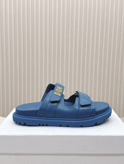 DIOR CLASSIC DOUBLE-STRAP SLIDES 25S IN OCEAN BLUE CALFSKIN