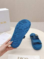 DIOR CLASSIC DOUBLE-STRAP SLIDES 25S IN OCEAN BLUE CALFSKIN