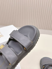 DIOR CLASSIC DOUBLE-STRAP SLIDES 25S IN ASH GRAY CALFSKIN