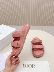 DIOR CLASSIC DOUBLE-STRAP SLIDES 25S IN PEACHY PINK CALFSKIN
