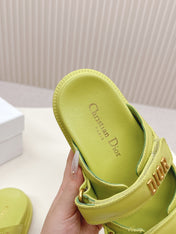 DIOR CLASSIC DOUBLE-STRAP SLIDES 25S IN OLIVE YELLOW CALFSKIN