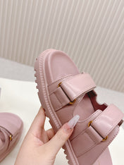 DIOR CLASSIC DOUBLE-STRAP SLIDES 25S IN BABY PINK CALFSKIN