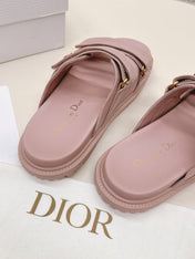 DIOR CLASSIC DOUBLE-STRAP SLIDES 25S IN BABY PINK CALFSKIN
