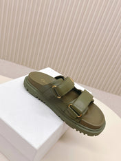 DIOR CLASSIC DOUBLE-STRAP SLIDES 25S IN MOSS GREEN CALFSKIN