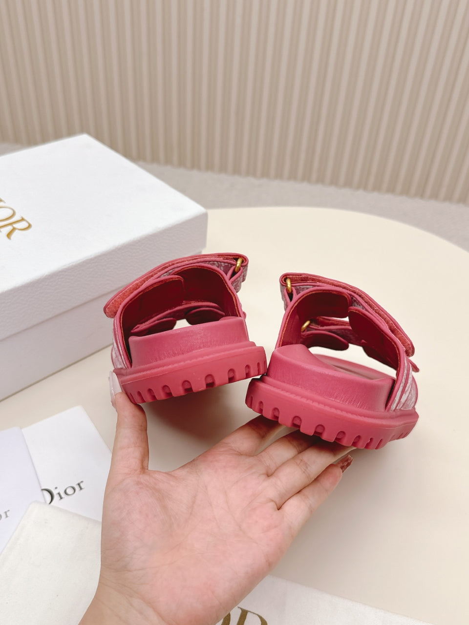 DIOR CLASSIC DOUBLE-STRAP SLIDES 25S IN DARK PINK FABRIC AND CALFSKIN