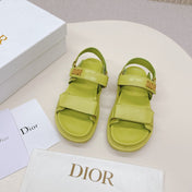 DIOR BACK-STRAP SANDALS 25S IN OLIVE YELLOW CALFSKIN WITH GOLD HARDWARE