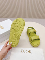 DIOR BACK-STRAP SANDALS 25S IN OLIVE YELLOW CALFSKIN WITH GOLD HARDWARE