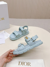 DIOR BACK-STRAP SANDALS 25S IN PASTEL BLUE CALFSKIN WITH GOLD HARDWARE