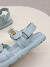 DIOR BACK-STRAP SANDALS 25S IN PASTEL BLUE CALFSKIN WITH GOLD HARDWARE