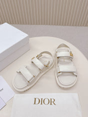 DIOR BACK-STRAP SANDALS 25S IN CREAM WHITE CALFSKIN WITH GOLD HARDWARE