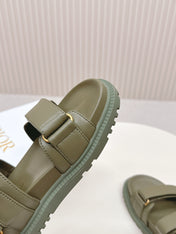 DIOR BACK-STRAP SANDALS 25S IN MOSS GREEN CALFSKIN WITH GOLD HARDWARE