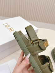 DIOR BACK-STRAP SANDALS 25S IN MOSS GREEN CALFSKIN WITH GOLD HARDWARE