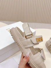 DIOR BACK-STRAP SANDALS 25S IN LIGHT BEIGE CALFSKIN WITH GOLD HARDWARE
