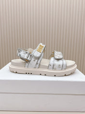 DIOR BACK-STRAP SANDALS 25S IN CREAM WHITE AND SILVER CALFSKIN WITH BUTTERFLY MOTIF