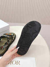 DIOR BACK-STRAP SANDALS 25S IN MOSS GREEN CALFSKIN EMBROIDERED WITH PETITES FLEURS