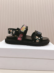 DIOR BACK-STRAP SANDALS 25S IN BLACK CALFSKIN EMBROIDERED WITH PETITES FLEURS