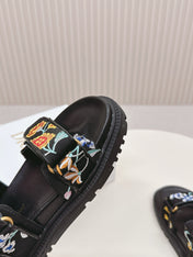 DIOR BACK-STRAP SANDALS 25S IN BLACK CALFSKIN EMBROIDERED WITH PETITES FLEURS