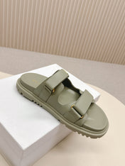 DIOR CLASSIC DOUBLE-STRAP SLIDES 25S IN LIGHT MOSS GREEN CALFSKIN