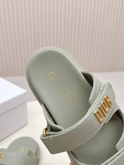 DIOR CLASSIC DOUBLE-STRAP SLIDES 25S IN LIGHT MOSS GREEN CALFSKIN