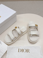 DIOR CLASSIC DOUBLE-STRAP SLIDES 25S IN CREAM WHITE CALFSKIN
