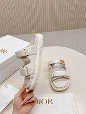 DIOR CLASSIC DOUBLE-STRAP SLIDES 25S IN CREAM WHITE CALFSKIN