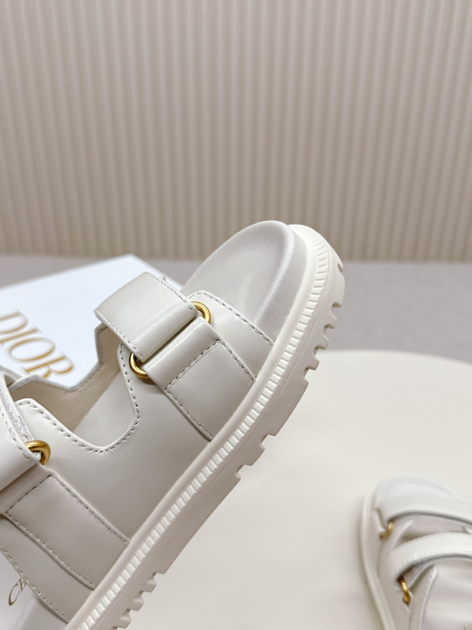 DIOR CLASSIC DOUBLE-STRAP SLIDES 25S IN CREAM WHITE CALFSKIN