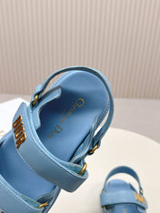 DIOR BACK-STRAP SANDALS 25S IN OCEAN BLUE CALFSKIN WITH GOLD HARDWARE