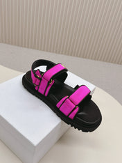 DIOR BACK-STRAP SANDALS 25S IN DARK PINK FABRIC AND BLACK CALFSKIN WITH GOLD HARDWARE