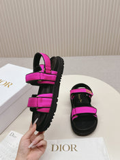 DIOR BACK-STRAP SANDALS 25S IN DARK PINK FABRIC AND BLACK CALFSKIN WITH GOLD HARDWARE