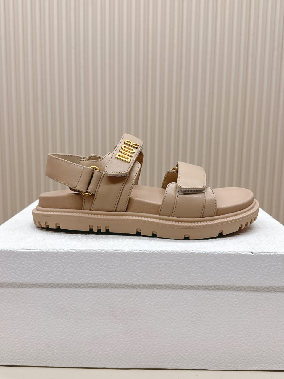 DIOR BACK-STRAP SANDALS 25S IN BEIGE CALFSKIN WITH GOLD HARDWARE