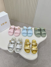 DIOR CLASSIC DOUBLE-STRAP SLIDES 25S IN PASTEL BLUE CALFSKIN