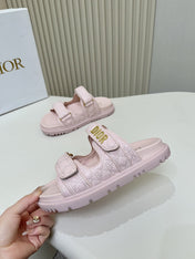 DIOR CLASSIC DOUBLE-STRAP SLIDES 25S IN PASTEL PINK CALFSKIN
