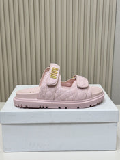 DIOR CLASSIC DOUBLE-STRAP SLIDES 25S IN PASTEL PINK CALFSKIN