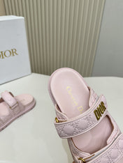 DIOR CLASSIC DOUBLE-STRAP SLIDES 25S IN PASTEL PINK CALFSKIN