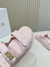 DIOR CLASSIC DOUBLE-STRAP SLIDES 25S IN PASTEL PINK CALFSKIN