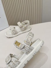 DIOR BACK-STRAP SANDALS 25S IN WHITE TWEED AND CALFSKIN