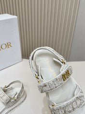 DIOR BACK-STRAP SANDALS 25S IN WHITE TWEED AND CALFSKIN