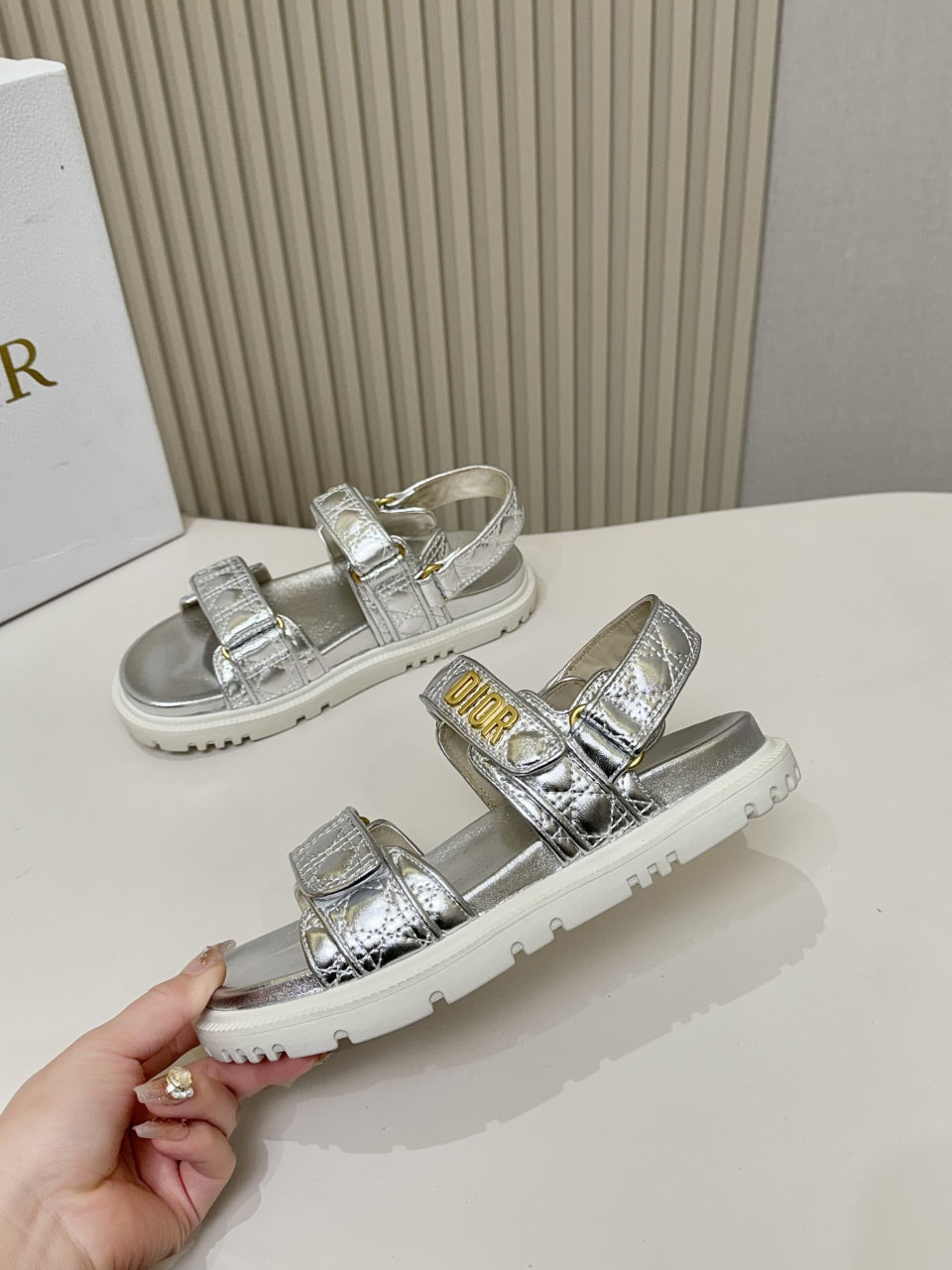 DIOR BACK-STRAP SANDALS 25S IN SILVER CALFSKIN