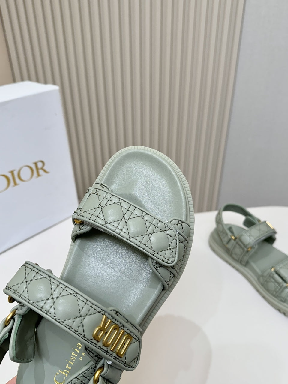 DIOR BACK-STRAP SANDALS 25S IN PALE TEAL GRAY CALFSKIN