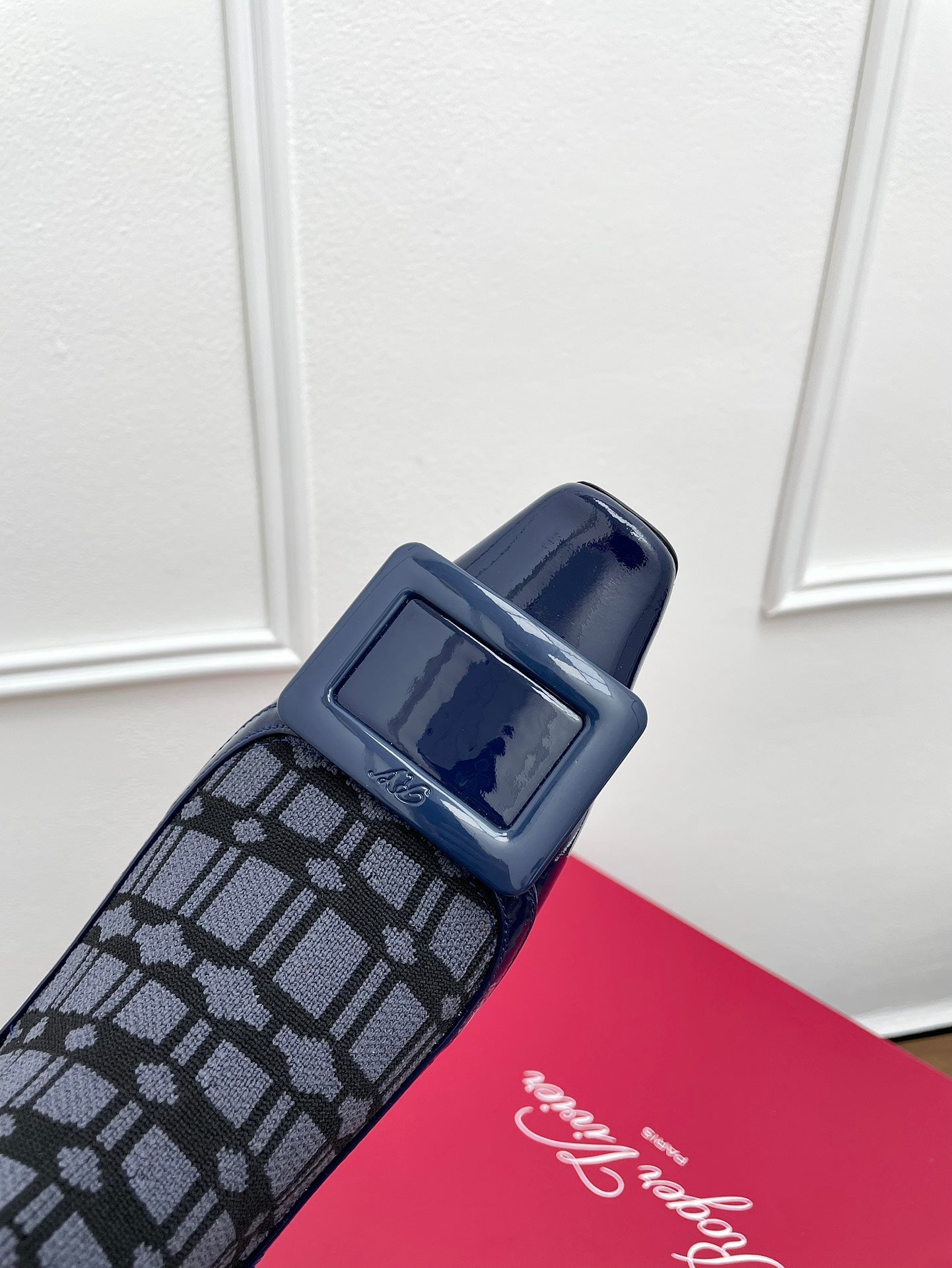 BELLE VIVIER SOCK LACQUERED BUCKLE ANKLE BOOTS IN NAVY BLUE CALFSKIN AND TECHNICAL FABRIC