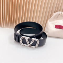 Vlogo Brown Black White Stone Silver Buckle Belt 40mm Black Leather
