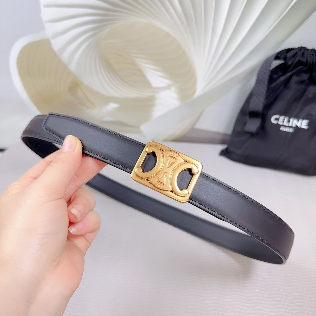 CL MEDIUM 25MM REVERSIBLE FRAMED TRIOMPHE BELT BLACK CALFSKIN GOLD HARDWARE