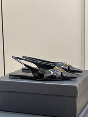 SL BABYLONE SLINGBACK FLAT BLACK POLISHED CALFSKIN
